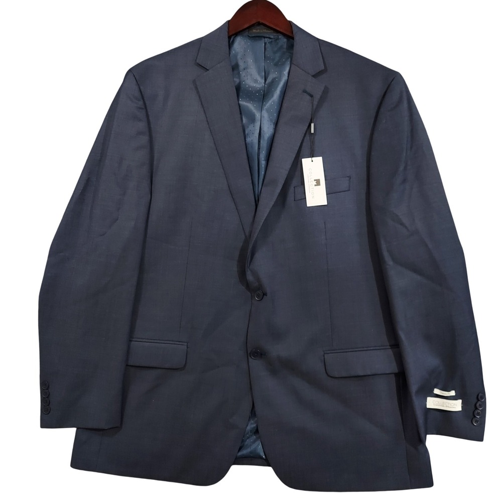 Michael Strahan Suit Jacket Men 48L Navy Classic Fit Wool Blend PETE1UPX0043